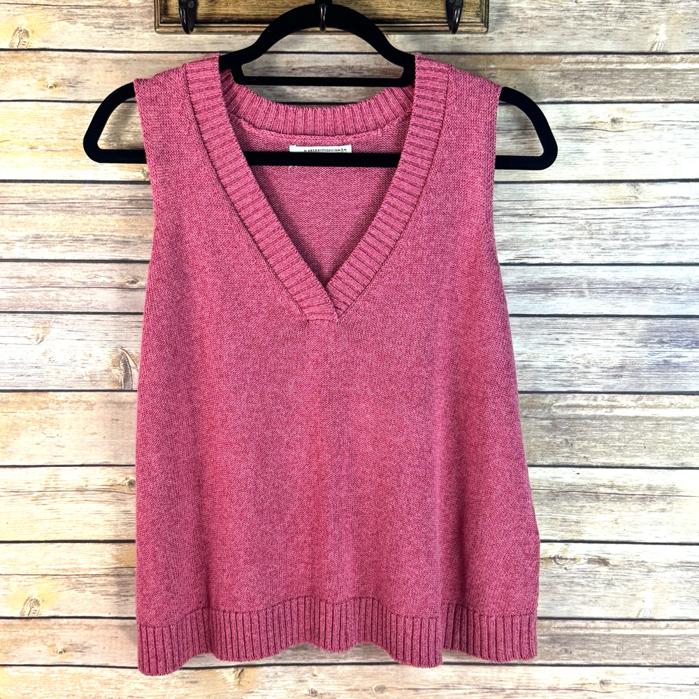 Anthropologie Womens Camila Pink Sleeveless V-Neck Knit Top XS Relaxed Fit